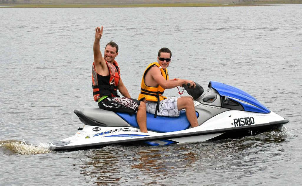 Toowoomba’s Johno Bird and Nathan Dawson enjoy Saturday’s great weather with a jet ski spin on Leslie Dam.